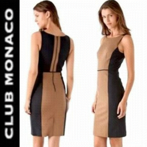 Club Monaco Letitia Colour-Block Midi Pencil Sheath Dress Navy Brown Size 10
